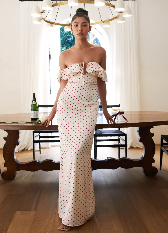 Polyester - Cotton Blend Casual Dresses​ Scarlet Cherry Maxi Dress - Red Polka Dot
