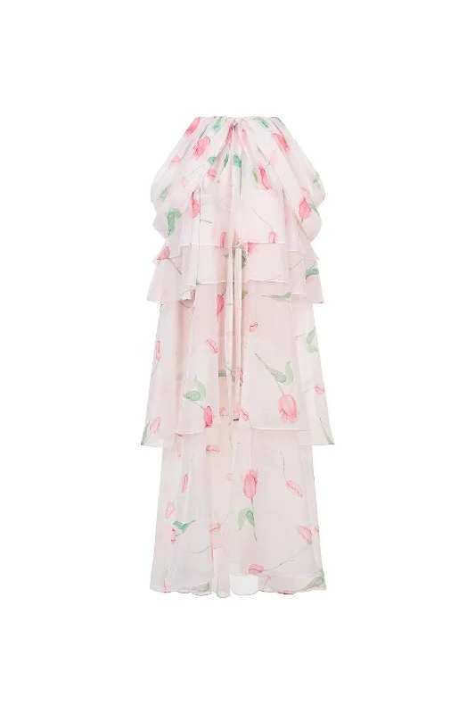 Bamboo - Fiber Casual Dresses for an Eco - Friendly Option The Deer Layered Off-Shoulder Chiffon Ankle Length Dress Bamboo - Fiber Casual Dresses for an Eco - Friendly Option The Deer Layered Off-Shoulder Chiffon Ankle Length Dress