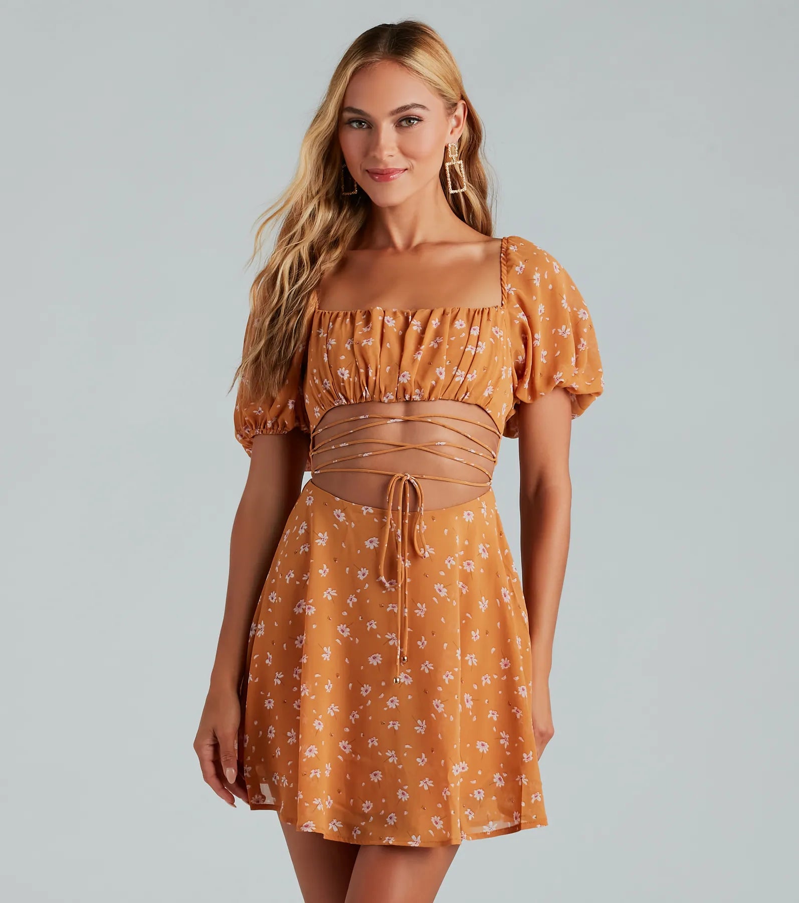 Off - Shoulder Casual Dresses for a Feminine Touch​ Picking Daisies Chiffon Strappy Skater Dress