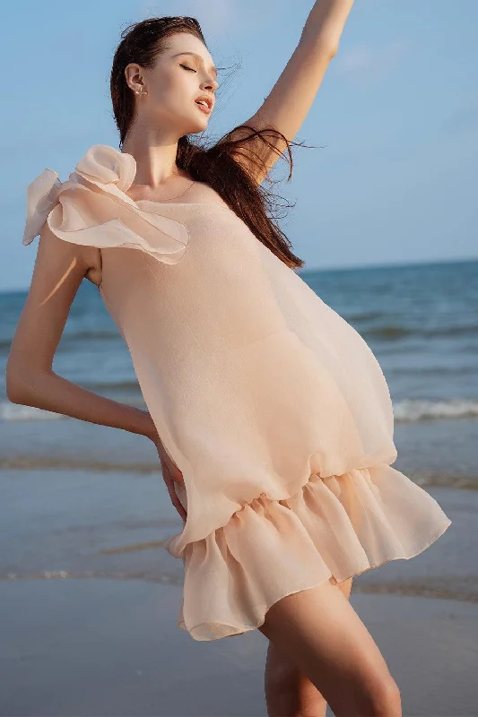 Travel - Friendly Casual Dresses for Comfort on the Go​ Ariad Drop Waist One Shoulder Silk Organza Mini Dress