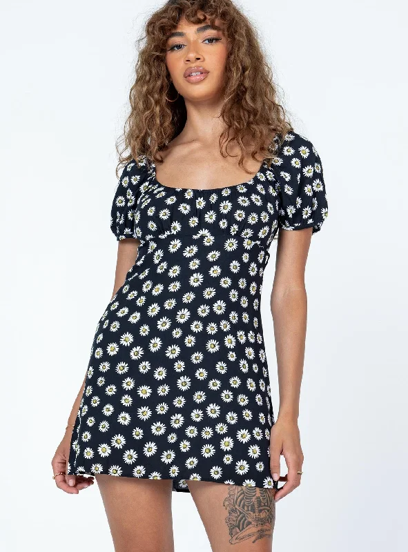 Mini dresses with ribbed textures for a unique appearance Motel Sasi Mini Dress Grunge Daisy Black