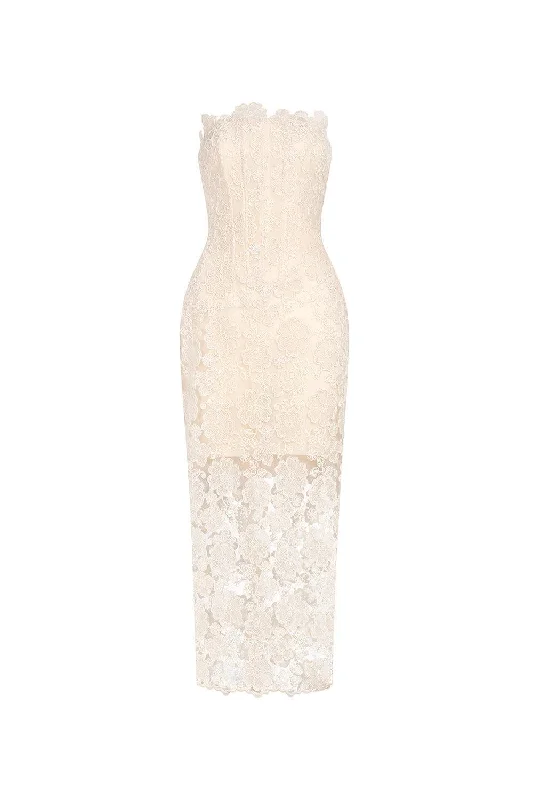 Picnic - Ready Casual Dresses in Bright Colors Keira Strapless Corset Waist Lace Midi Dress Picnic - Ready Casual Dresses in Bright Colors Keira Strapless Corset Waist Lace Midi Dress
