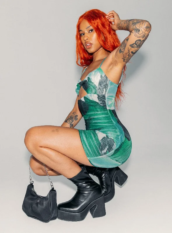 Mini dresses with cut - out details for a trendy look Poison Ivy Mini Dress Green