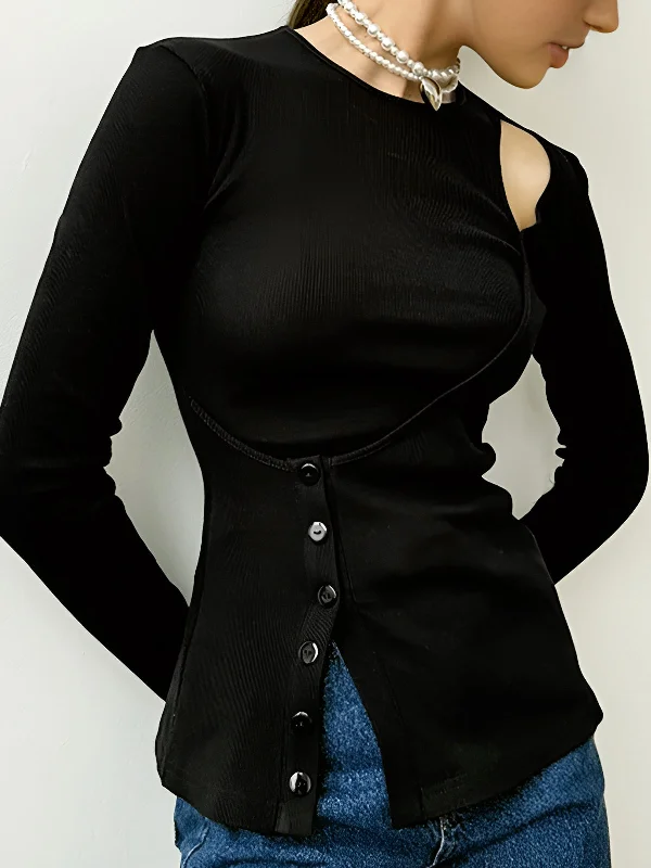 Picnic - Ready Casual Dresses in Bright Colors​ Cutout Panel Button T-Shirt