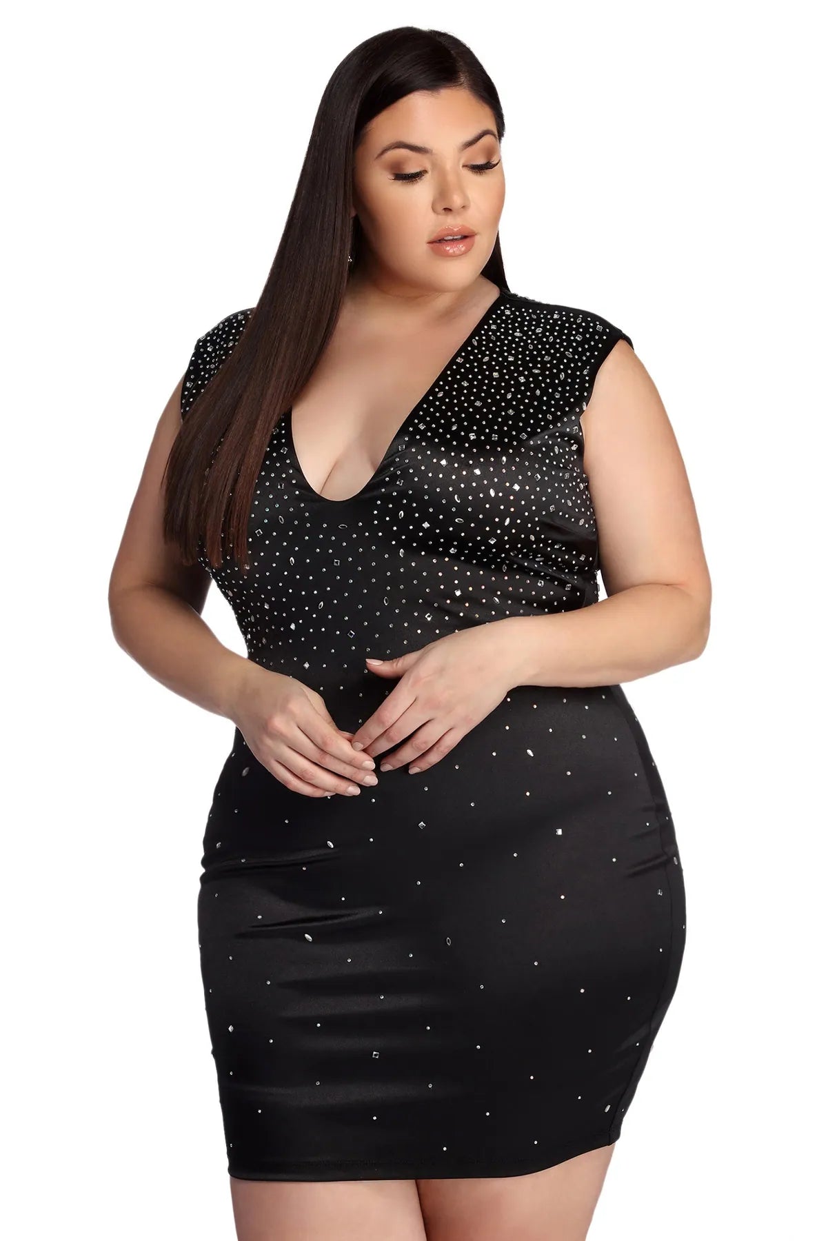Mini dresses with pleated skirts for a classic look Plus London Heat Stone Mini Dress