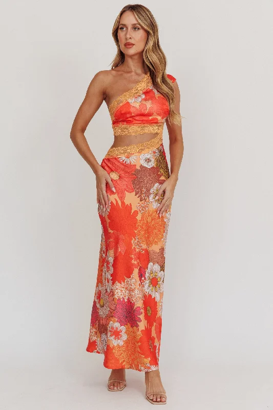 Polyester - Cotton Blend Casual Dresses Mahli One-Shoulder Cut-Out Maxi Dress Floral Polyester - Cotton Blend Casual Dresses Mahli One-Shoulder Cut-Out Maxi Dress Floral