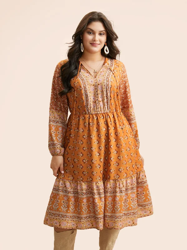 Anti - Wrinkle Casual Dresses for Easy Maintenance​ Boho Print Tie Knot Midi Dress