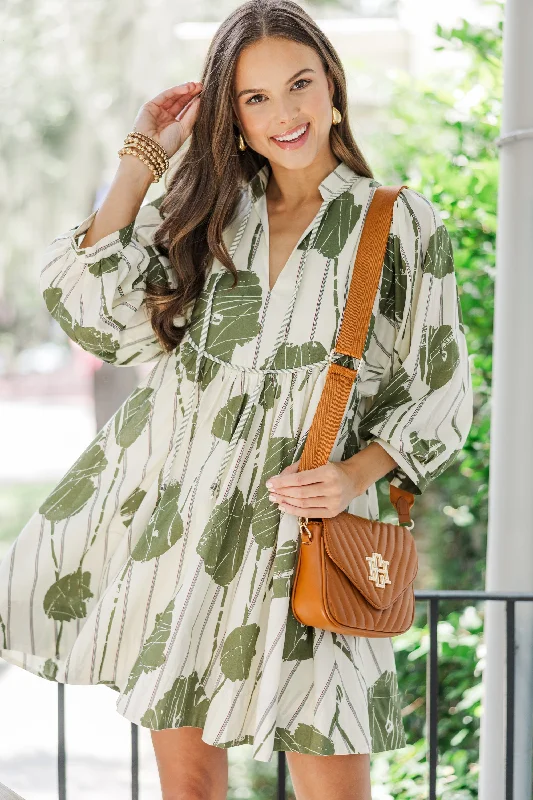 Floral Printed Casual Dresses for Summer​ Full Of Wonder Olive Green Floral Dress