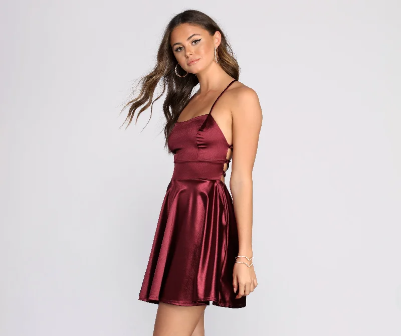 Mini dresses with spaghetti straps for a delicate look Stylish Satin Skater Dress