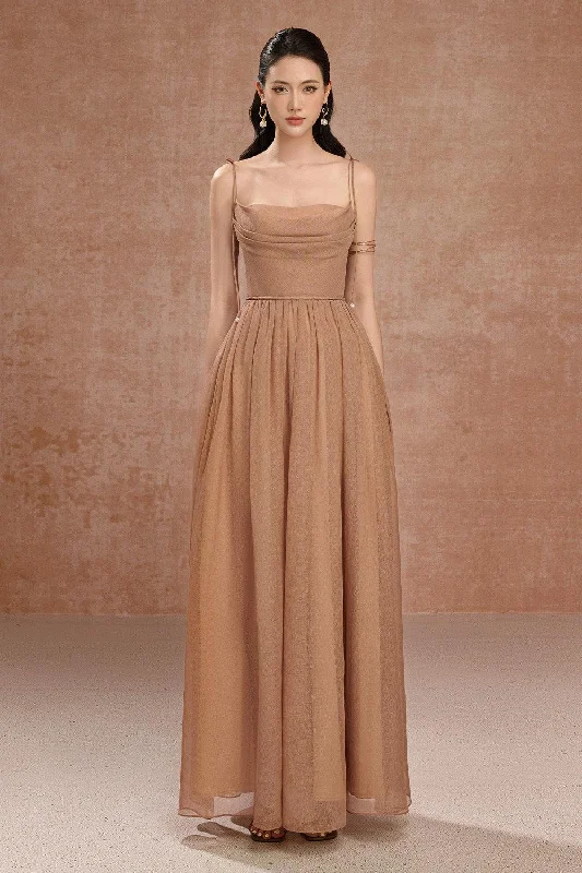 Cable - Knit Casual Dresses for a Traditional Style​ Daisye A-line Cowl Neck Organza Maxi Dress