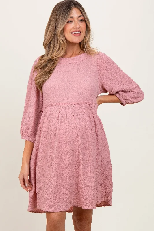 Upcycled Casual Dresses for an Eco - Conscious Choice​ Mauve Knit Ruffle Trim Maternity Dress