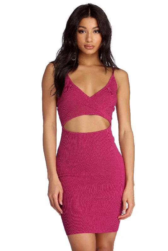 Mini dresses with mesh panels for a sexy and trendy look Cross The Line Sweater Dress