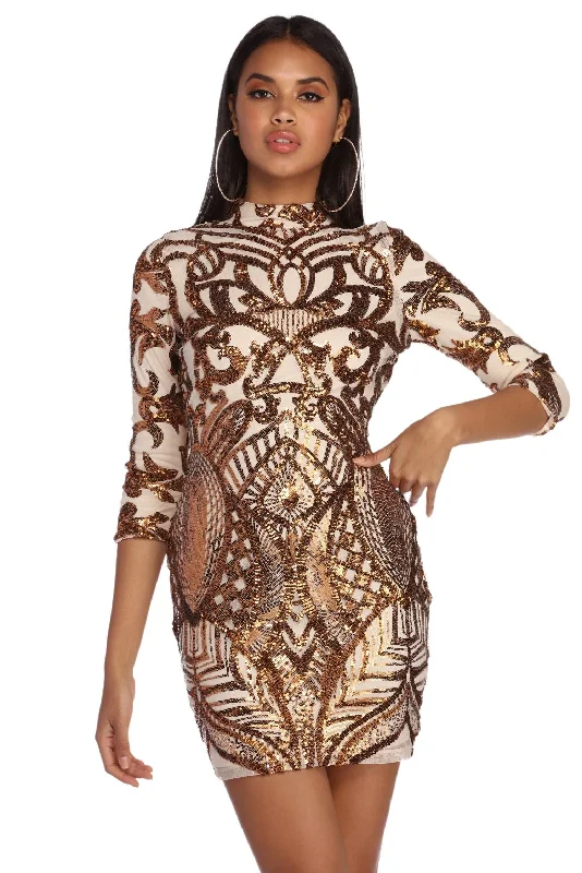 Velvet mini dresses for autumn weddings Makayla Formal Sequin Scroll Dress