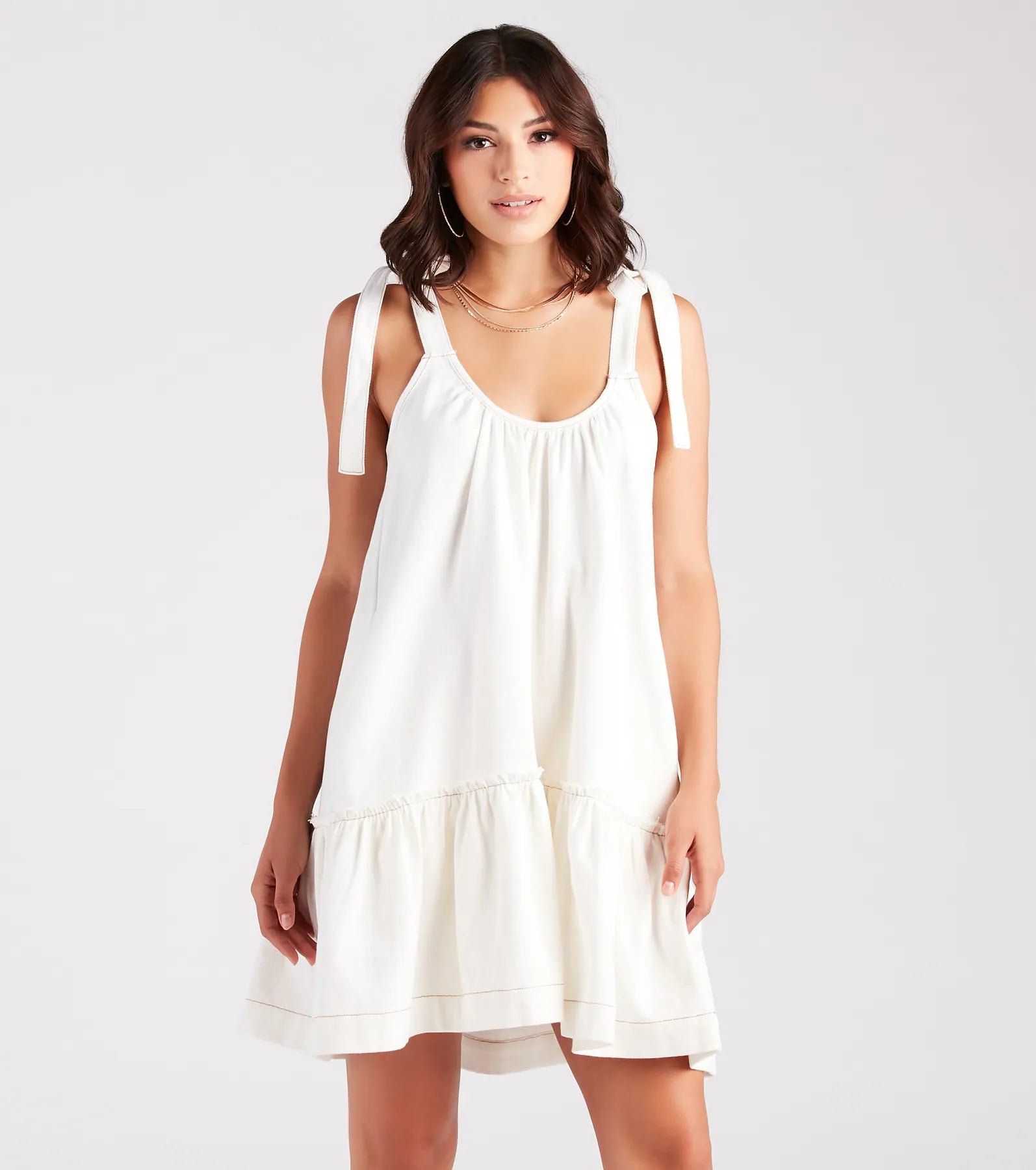Sun - Protective Casual Dresses for Outdoor Activities​ Coastal Vacay Tie-Shoulder Ruffled Short Dress