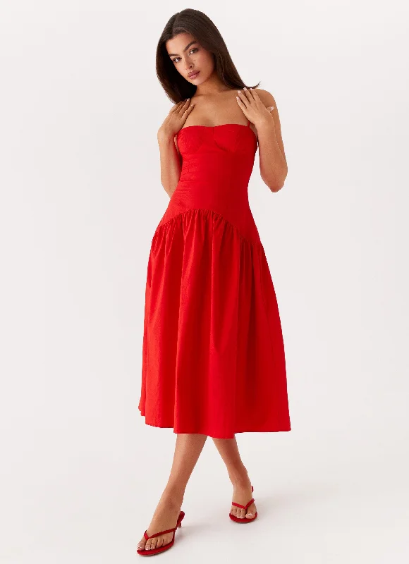 A - Line Casual Dresses for a Flattering Silhouette​ Yvette Corset Midi Dress - Red