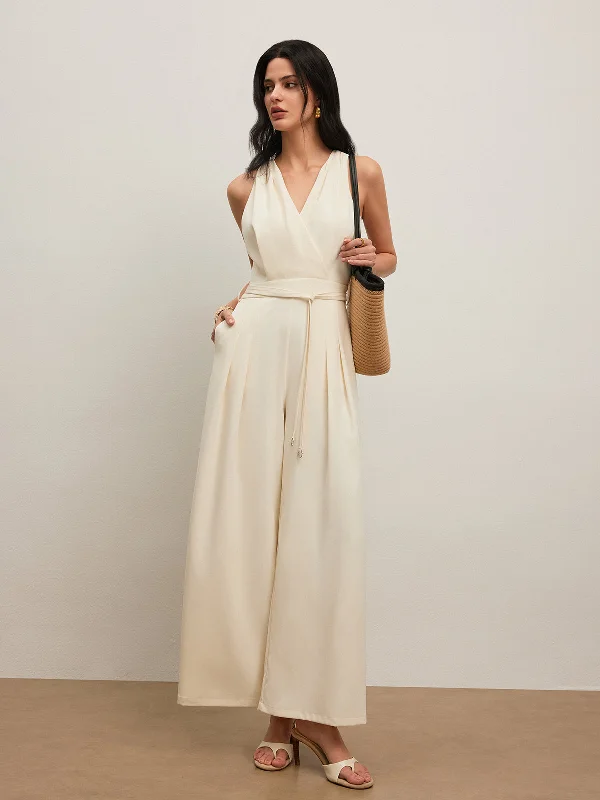 Post - Partum Casual Dresses for New Moms​ Back Button Halter Jumpsuit With Belted Waist