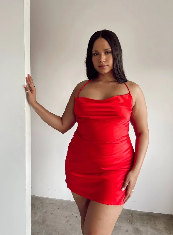 Mini dresses with puff sleeves for a vintage look Celena Mini Dress Red Curve