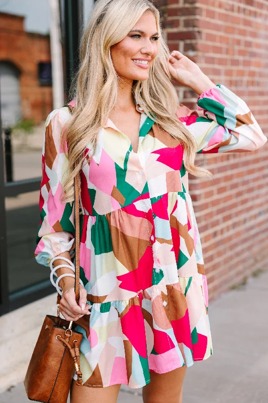 Quick - Dry Casual Dresses for Travel and Outdoor Use Always In Mind Pink Abstract Babydoll Dress Quick - Dry Casual Dresses for Travel and Outdoor Use Always In Mind Pink Abstract Babydoll Dress