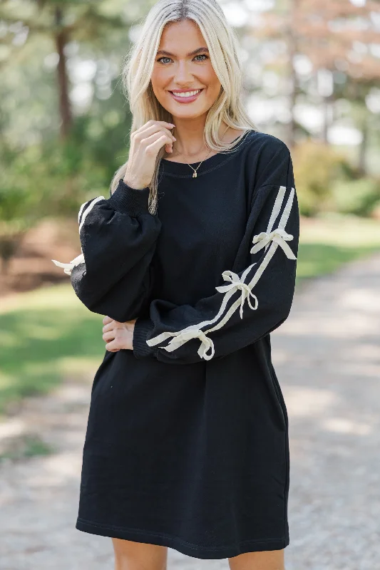 Plus - Size Casual Dresses for a Comfortable Fit​ You Know Best Black Bow Detailed Dress