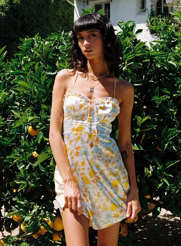 Mini dresses with one - shoulder designs Rae Mini Dress Yellow Floral