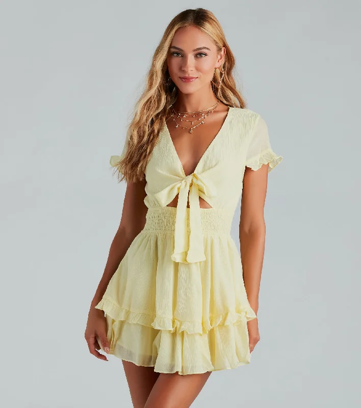 Stretchable Casual Dresses for a Flexible Fit​ Ray Of Beauty Ruffled Short Skater Dress