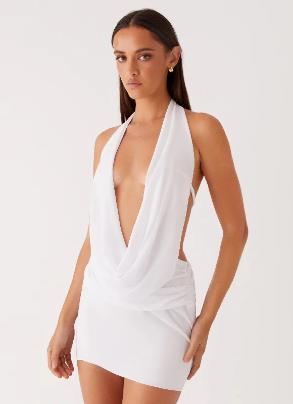 Off - Shoulder Casual Dresses for a Feminine Touch Elysia Chiffon Mini Dress - White Off - Shoulder Casual Dresses for a Feminine Touch Elysia Chiffon Mini Dress - White