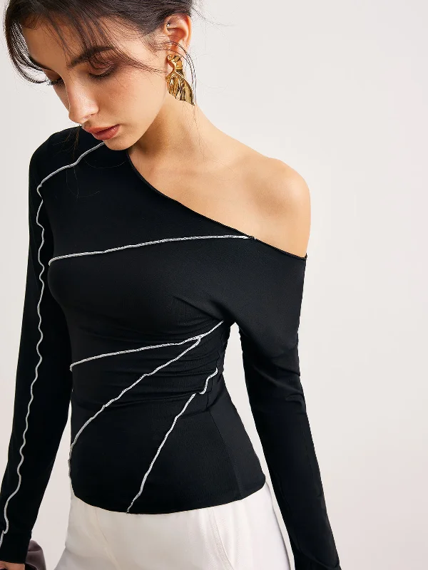 Glittery Casual Dresses for a Sparkly Effect One-Shoulder Contrast Piping Skinny T-Shirt Glittery Casual Dresses for a Sparkly Effect One-Shoulder Contrast Piping Skinny T-Shirt
