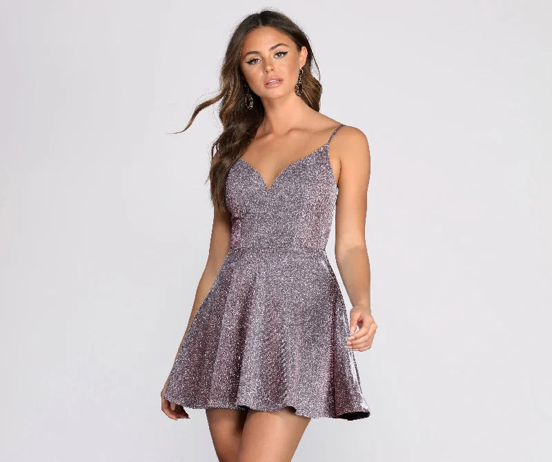 Mini dresses with wrap - around styles Layla Metallic Skater Dress