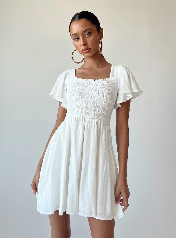 Mini dresses with geometric prints for a modern aesthetic Imagine Mini Dress White