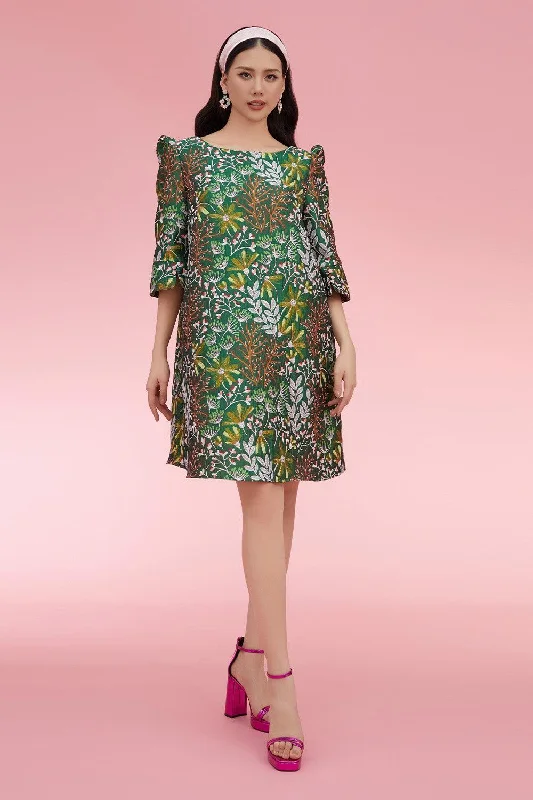 Celebrity - Inspired Casual Dresses for a Fashionable Look​ Palacios Straight Boat Neck Brocade Above The Knee Dress