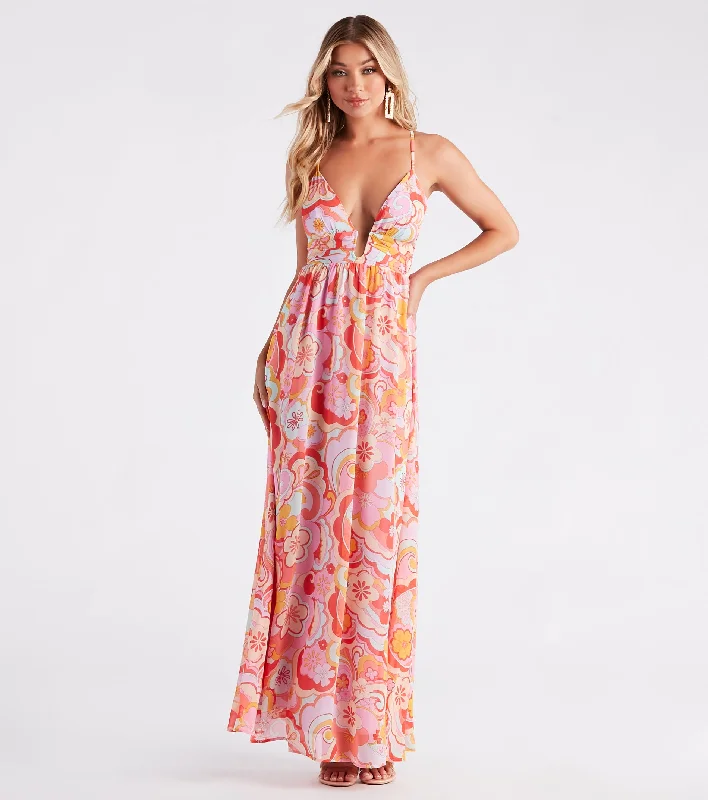 Mini Casual Dresses with Ruffled Hem​ Electric Love Chiffon Floral Maxi Dress
