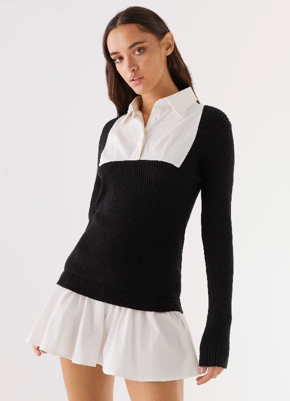 Beach Casual Dresses with a Breezy Design​ Somerville Knitted Shirt Dress - Black/White