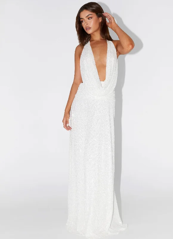 Celebrity - Inspired Casual Dresses for a Fashionable Look Elysia Sequin Maxi Dress - White Celebrity - Inspired Casual Dresses for a Fashionable Look Elysia Sequin Maxi Dress - White