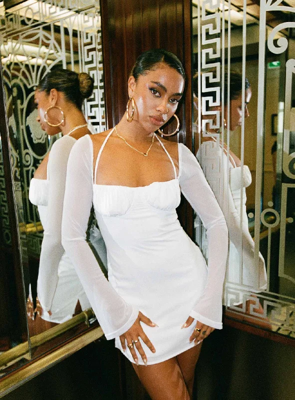 Mini dresses with patchwork designs for a unique style Dyer Sheer Sleeve Mini Dress White
