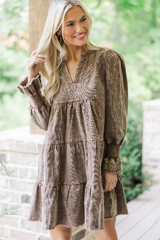 Denim - Patchwork Casual Dresses for a Unique Design​ You've Got It Brown Corduroy Dress