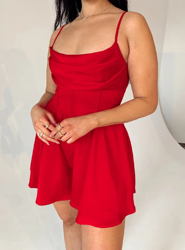 Mini dresses with bow accents for a sweet look Hannah Romper Red