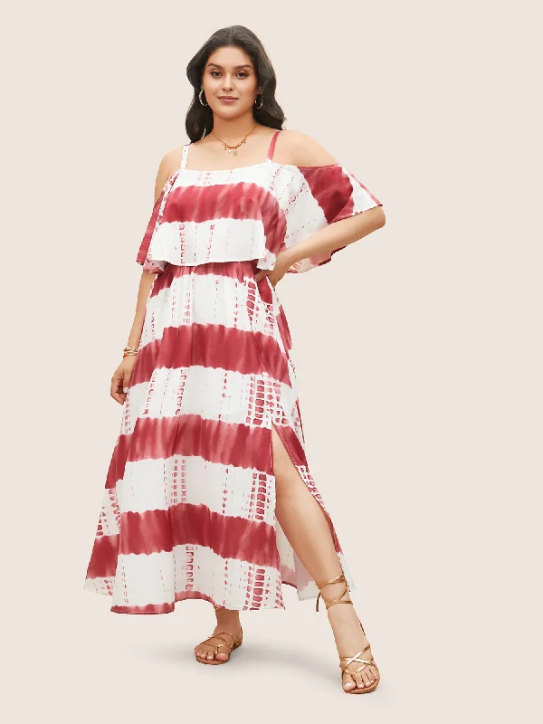 Hypoallergenic Casual Dresses for Sensitive Skin Tie Dye Cold Shoulder Flutter Layered Dress Hypoallergenic Casual Dresses for Sensitive Skin Tie Dye Cold Shoulder Flutter Layered Dress