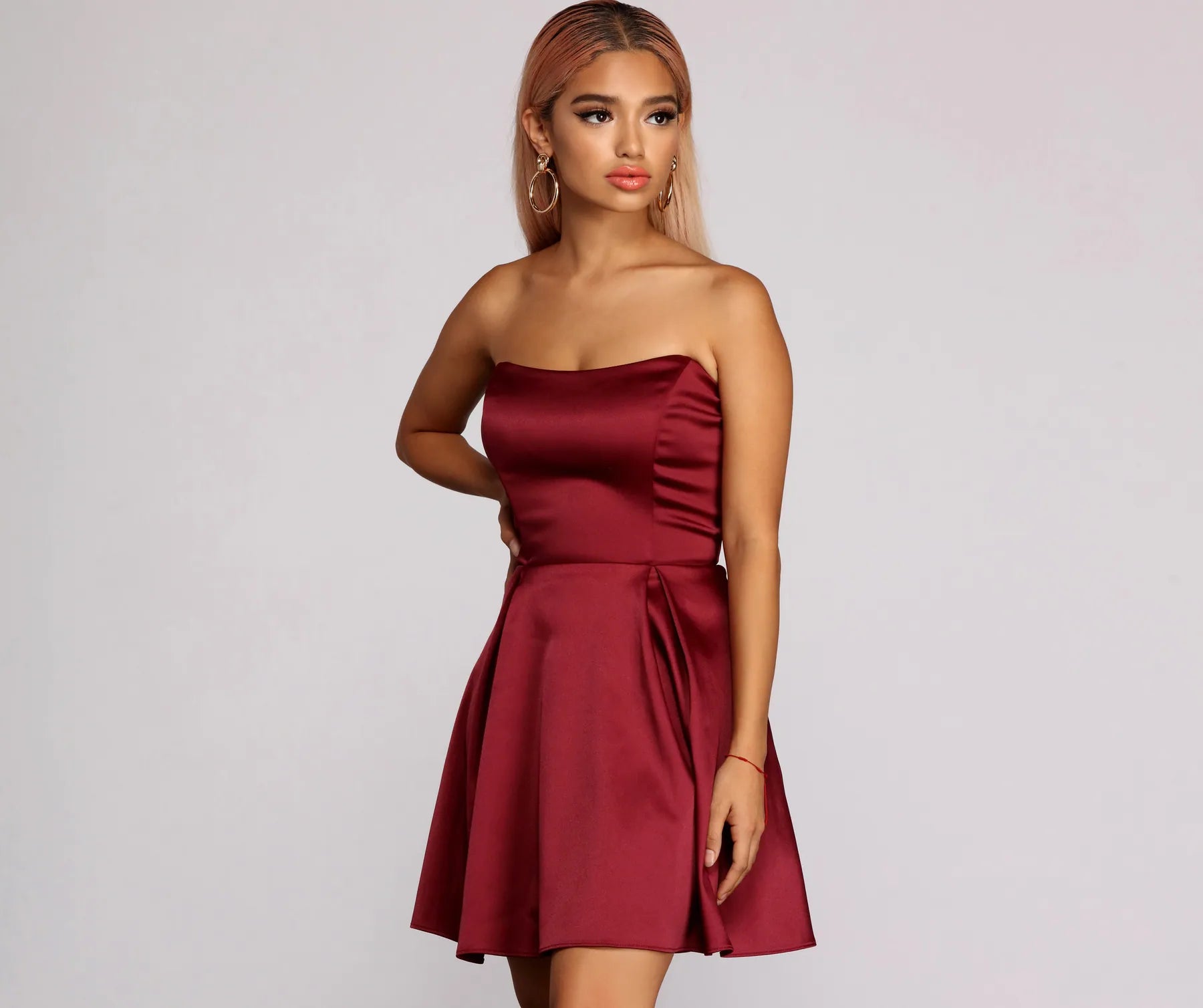 Mini dresses with button - down fronts Paola Strapless Twill Party Dress