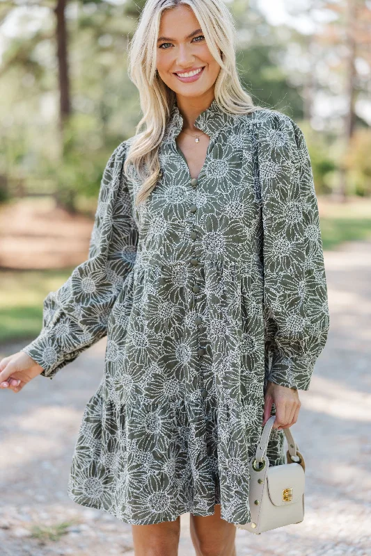 Belted Casual Dresses to Define the Waist Thoughtful Wishes Olive Green Floral Dress Belted Casual Dresses to Define the Waist Thoughtful Wishes Olive Green Floral Dress