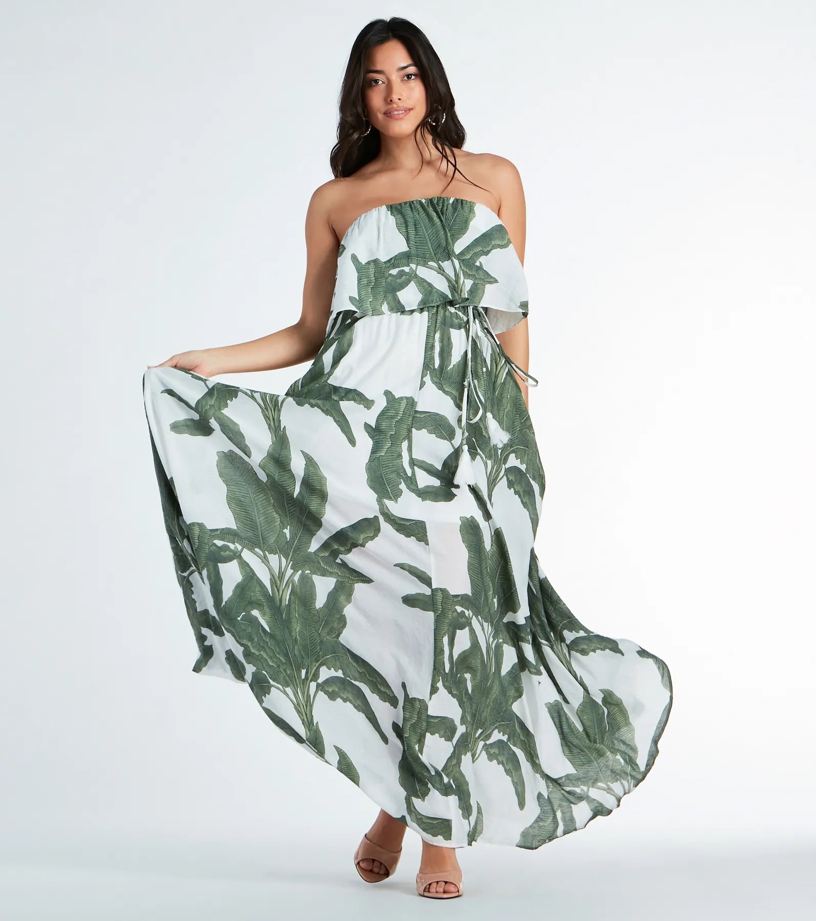 Short - Sleeve Casual Dresses with Printed Graphics​ Getaway Bound Tropical Print Woven Maxi Dress