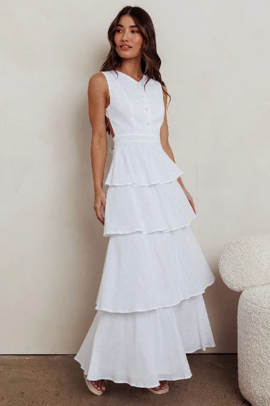 Cable - Knit Casual Dresses for a Traditional Style Just Perfect Tiered Ruffle Maxi Dress White Cable - Knit Casual Dresses for a Traditional Style Just Perfect Tiered Ruffle Maxi Dress White