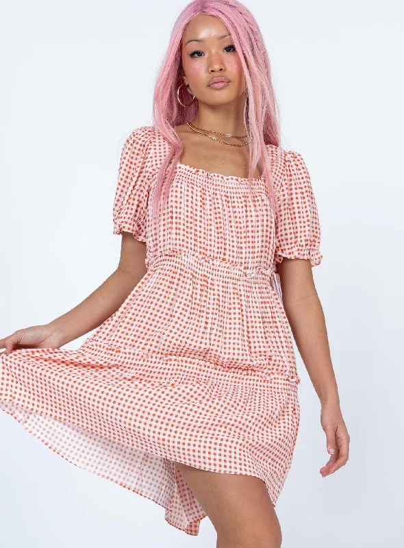 Metallic mini dresses for a glamorous event Lux Mini Dress Orange Gingham