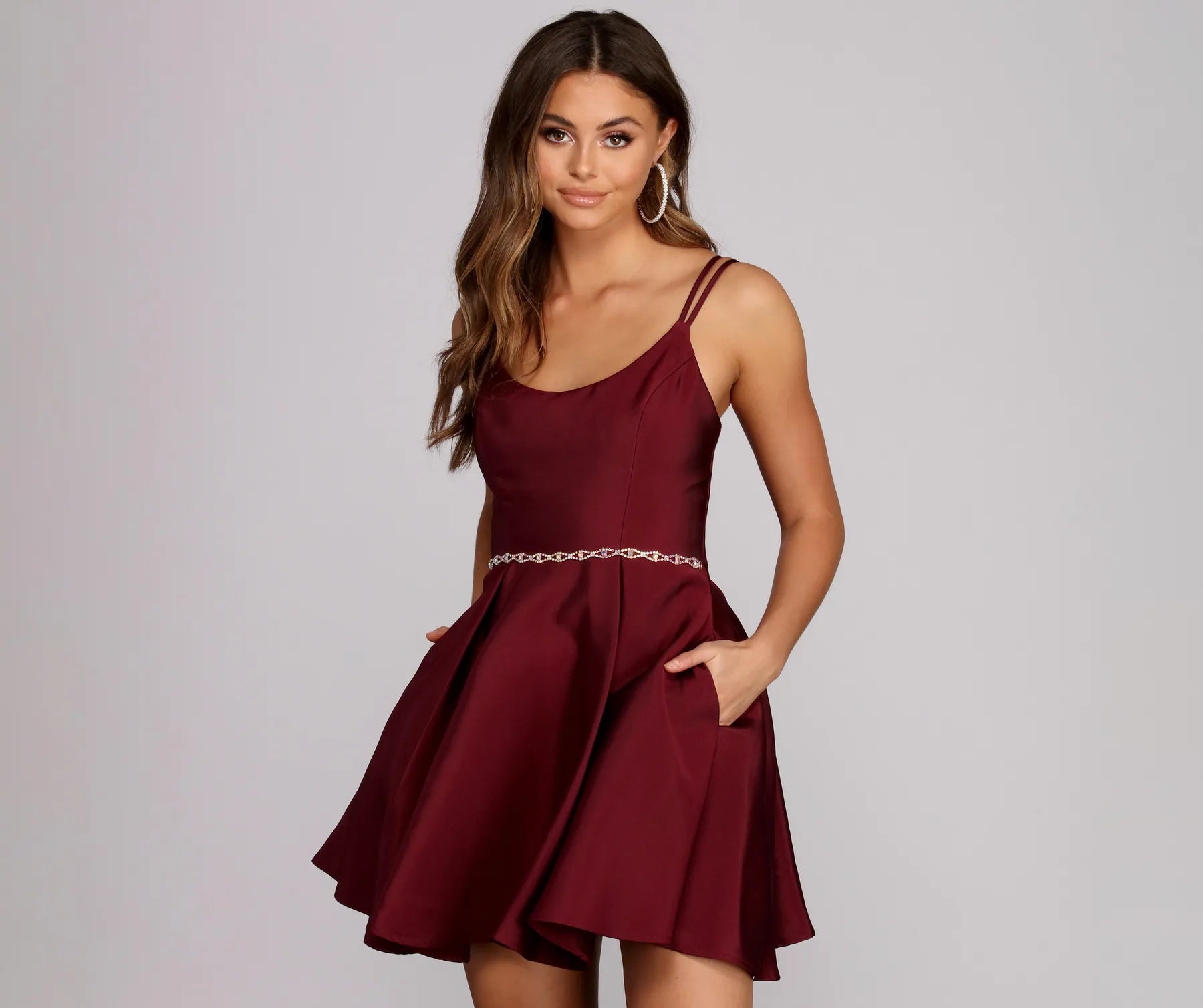 Sheer mini dresses with lace inserts Jana Rhinestone Party Dress