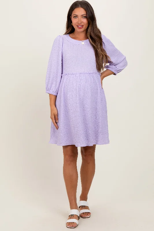 Recycled - Material Casual Dresses for Sustainability​ Lavender Knit Ruffle Trim Maternity Dress