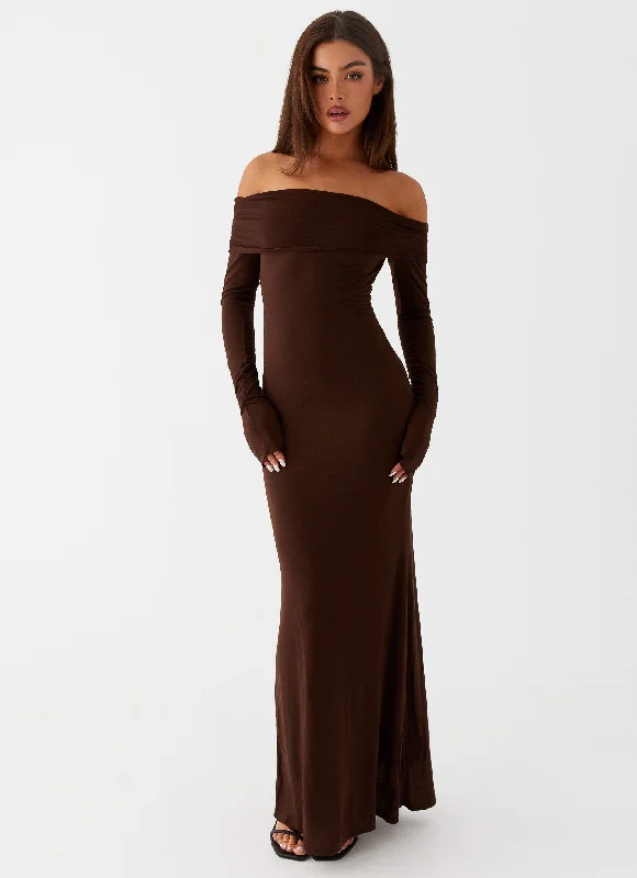 Lace - Trimmed Casual Dresses for a Delicate Touch Cocoa Long Sleeve Maxi Dress - Chocolate Lace - Trimmed Casual Dresses for a Delicate Touch Cocoa Long Sleeve Maxi Dress - Chocolate
