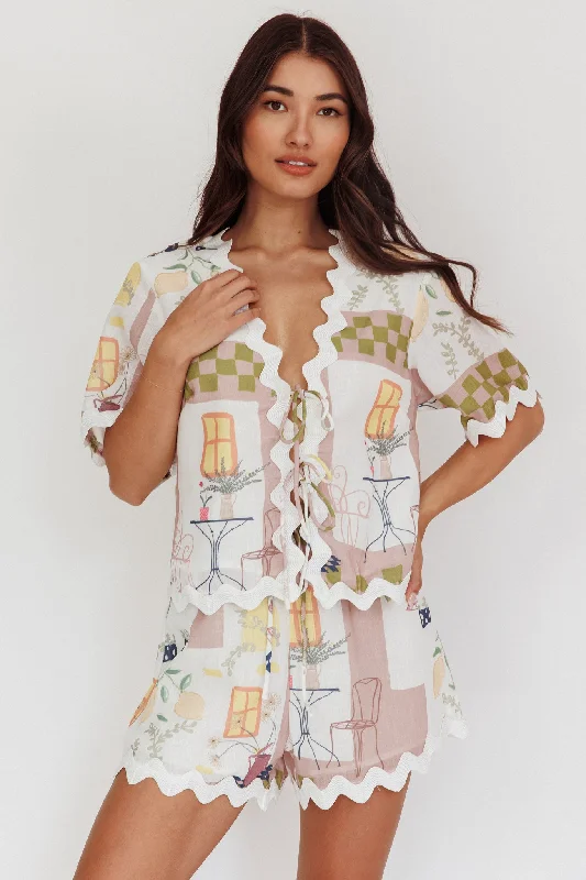 Maxi Casual Dresses for a Relaxed Look​ Breakaway Graphic Print Tied Short Sleeve Shirt Olive