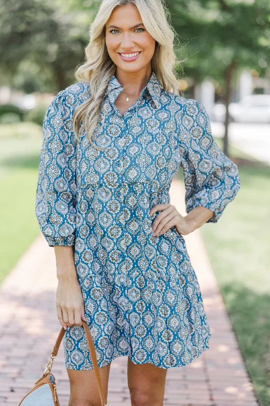 Velvet Casual Dresses for a Luxurious Look On Your Way Teal Blue Medallion Babydoll Dress Velvet Casual Dresses for a Luxurious Look On Your Way Teal Blue Medallion Babydoll Dress
