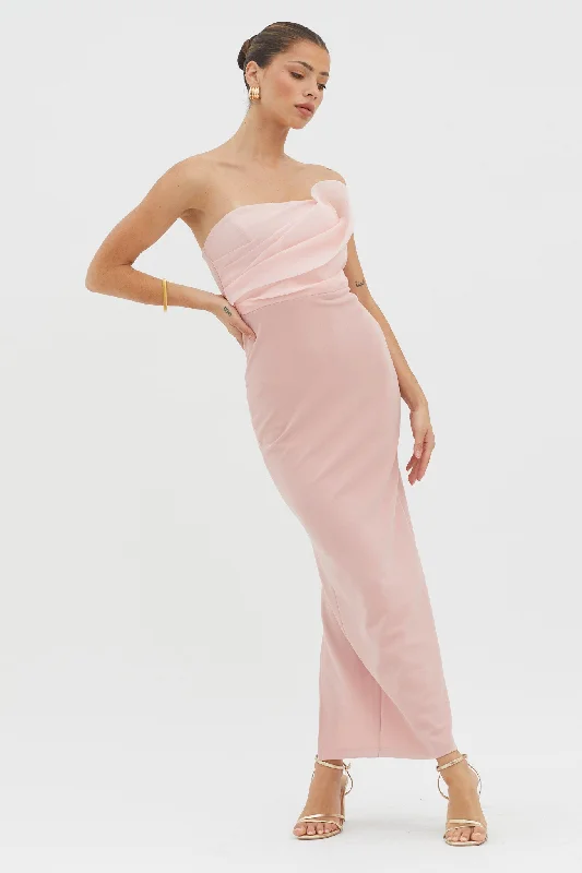 Geometric - Patterned Casual Dresses for a Modern Style Karaline Strapless Bust Accent Maxi Dress Blush Geometric - Patterned Casual Dresses for a Modern Style Karaline Strapless Bust Accent Maxi Dress Blush