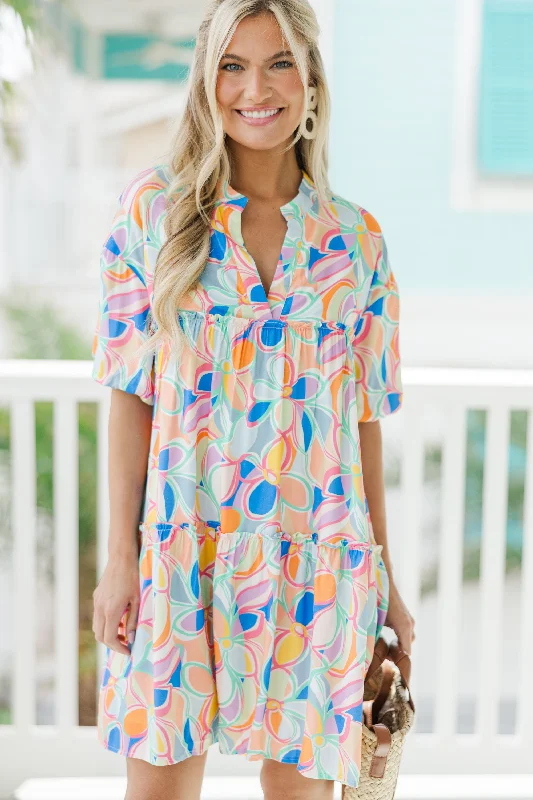 Faux Fur - Lined Casual Dresses for Winter Warmth Fully Convinced Blue Abstract Babydoll Dress Faux Fur - Lined Casual Dresses for Winter Warmth Fully Convinced Blue Abstract Babydoll Dress