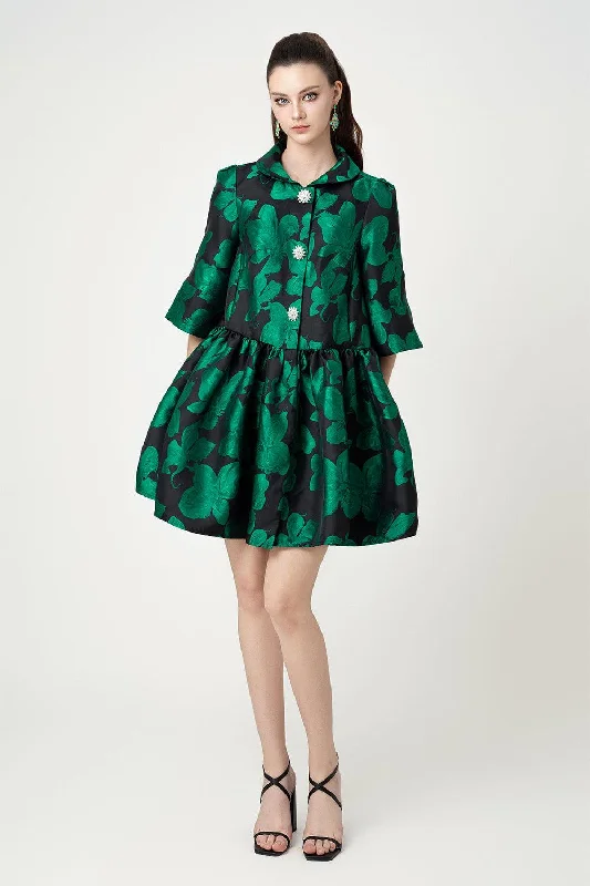 Beach Casual Dresses with a Breezy Design​ Vasquez Babydoll Collared Neck Brocade Above The Knee Dress
